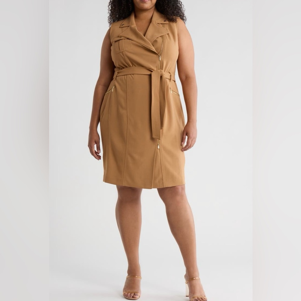 NWT Calvin Klein Plus Size Tie Waist Moto Dress